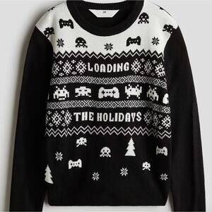 H&M Boys Kids Jacquard Knit Jumper Christmas Gaming Sweater - Size 12/14